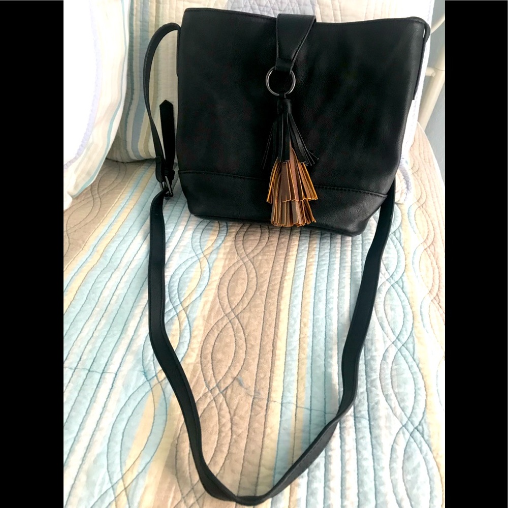 Madden Girl Hobo Bag - Black with Brown and Black Tassel